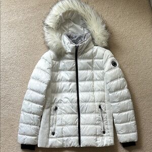 Nautica Women's Quilted Puffer with Faux Fur Trim